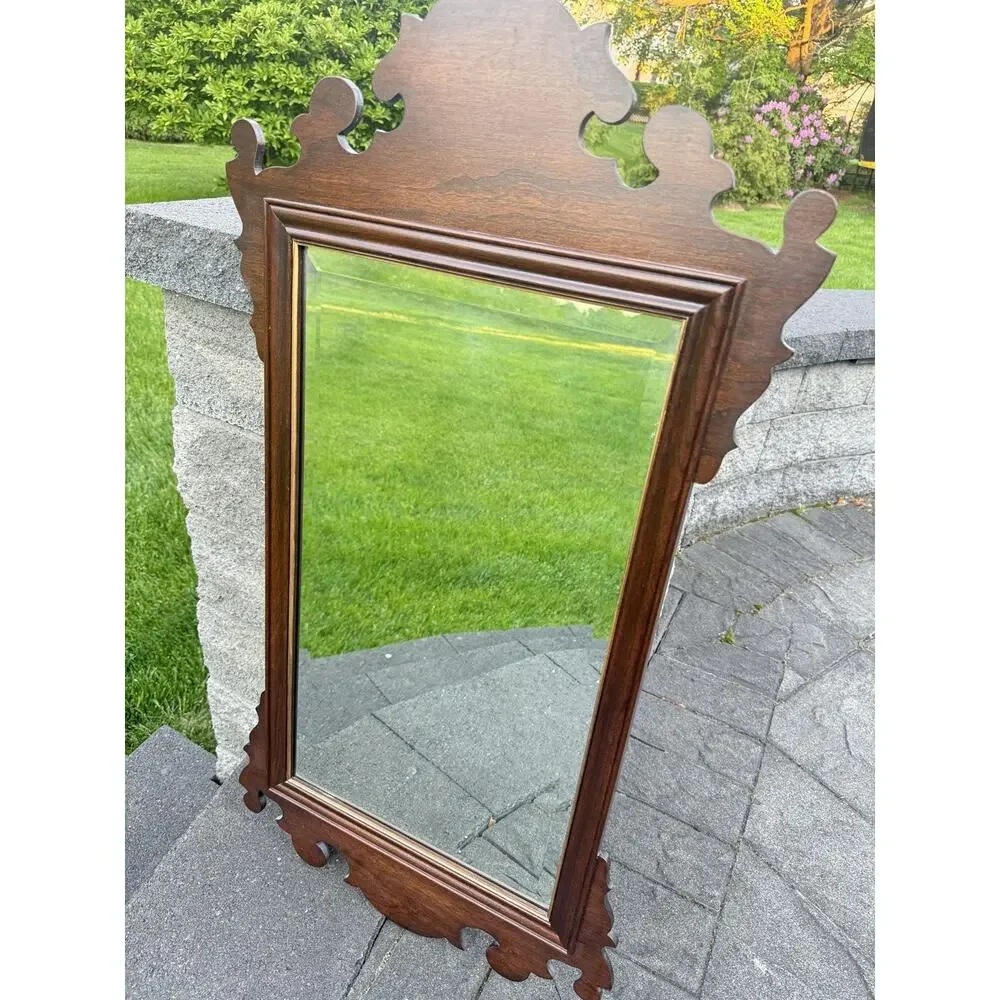 Ethan Allen Vintage Chippendale Wall Mirror Mahogany Beveled Glass 39x20.5”